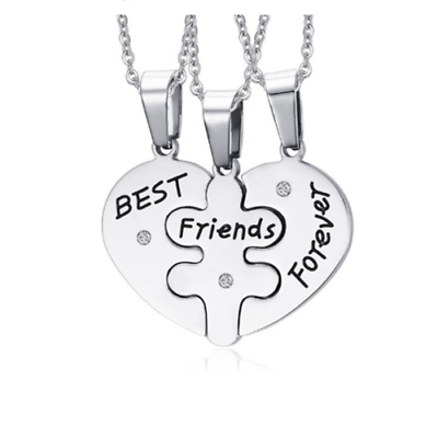 Ciondolo Acciaio Cuore Spezzato BEST FRIENDS Divisibile in 3 Collane Incisione