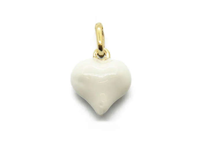 Ciondolo Donna Cuore Bianco Bombato Argento 925 Placcato Oro Giallo 18k Dorato