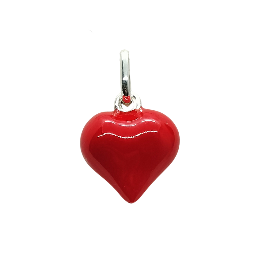 Ciondolo Donna Cuore Rosso Bombato Argento 925 Charm Regalo - immagine 2