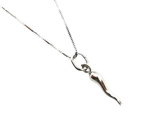 Collana Cornetto Corno Silver Portafortuna Uomo Donna In Argento 925° Rodiato