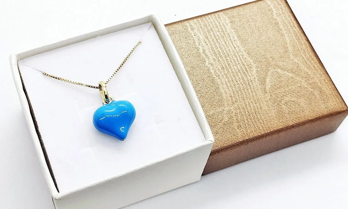Collana Donna Cuore Azzurro Bombato Argento 925 Dorato Placcato Oro Giallo 18kt - immagine 4