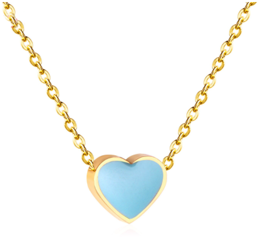 Collana Donna Cuore In Acciaio Inox Placcato Oro Giallo 18kt Con Smalti Colorati - immagine 3