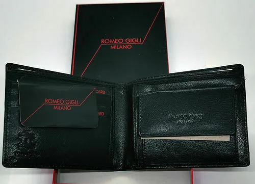 Romeo Gigli Portafoglio Uomo In Vera Pelle Nero Porta Carte di Credito e Monete